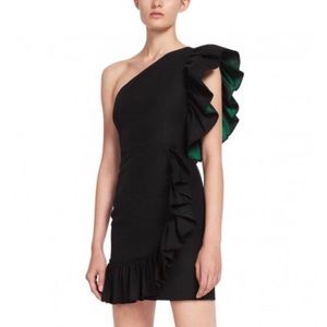 Sandro asymmetric one shoulder ruffle dress